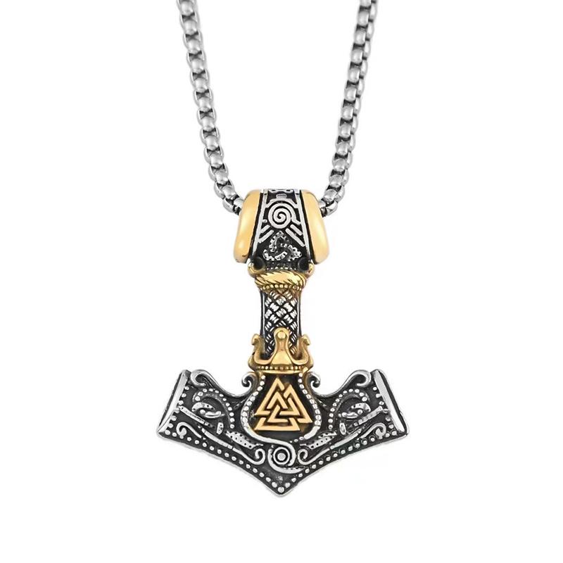 Vikings Thor Hammer Pendant Stainless Steel Mjolnir Necklace Nordic Rune Vegvisir Jewelry Popular Norse Scandinavian