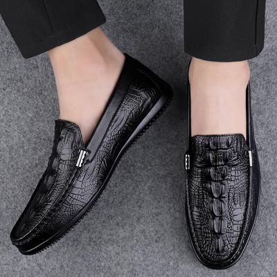 Genuine Leather Male Casual Shoes Fashion Mens Loafers Breathable Slip On Driving Shoes Crocodile Pattern Moccasins Comfy Flats