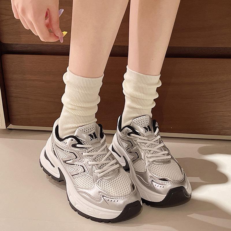 WHITE Spring Sports Running Chunky Sneakers Women Shoes Platform Sports Vulcanized Shoes Lace Up Trend Spring Casual Autumn New