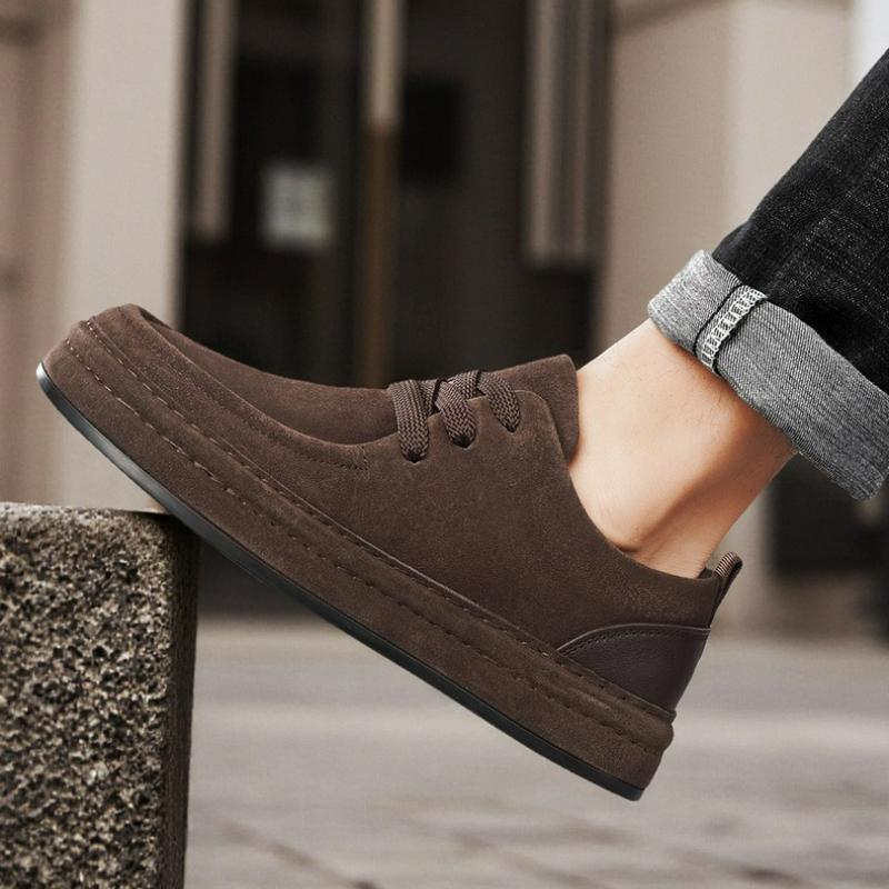 Men's Shoes Suede Leather Casual Shoes Fashion Lace Up Sneakers Comfortable Man Walking Shoe Loafers Outdoor Platform Work Shoes