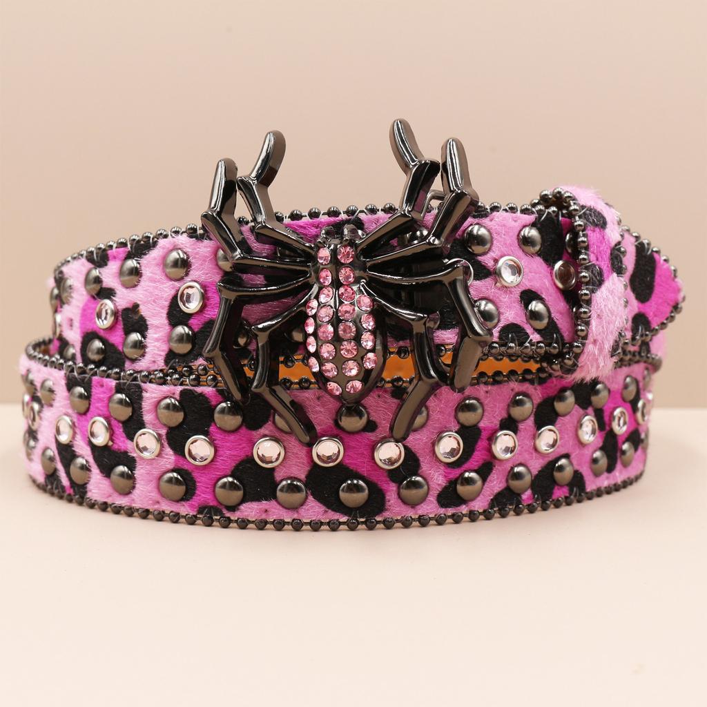 Spider Buckle Punk New Leopard Print Rhinestone Belt Belt Full Diamond European and American Belt Women's Decorative Rhinestone