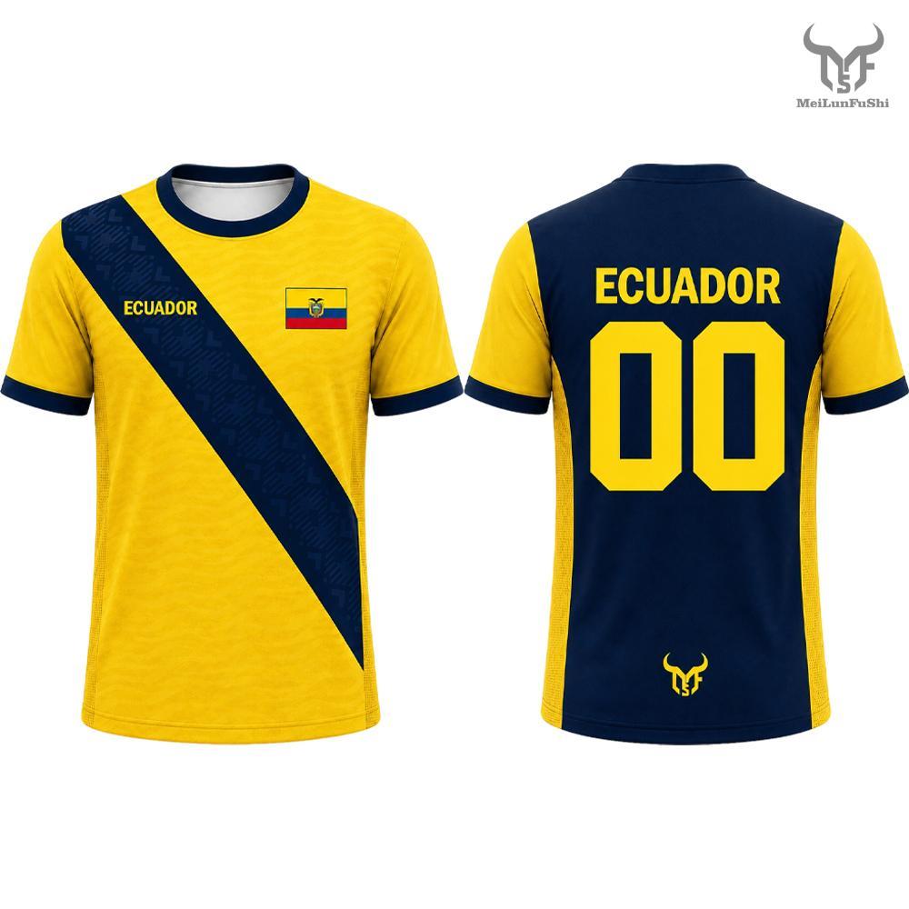 Neues Ecuador Flaggen Print T-Shirt Herren und Damen Mode Rundhals Sport Trikot Locker Sommer Schnelltrocknend Fußball Trainings T-Shirt
