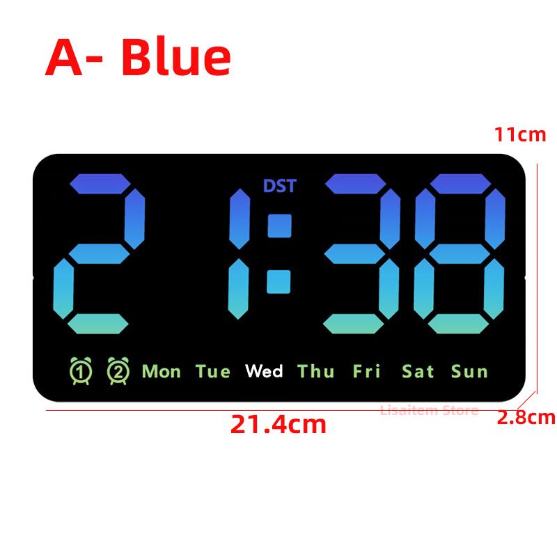Electronic Wall Clock Temperature Date Table Clock Wall-mounted Dual Alarms Digital LED Clocks for Home Bedroom Voice Control