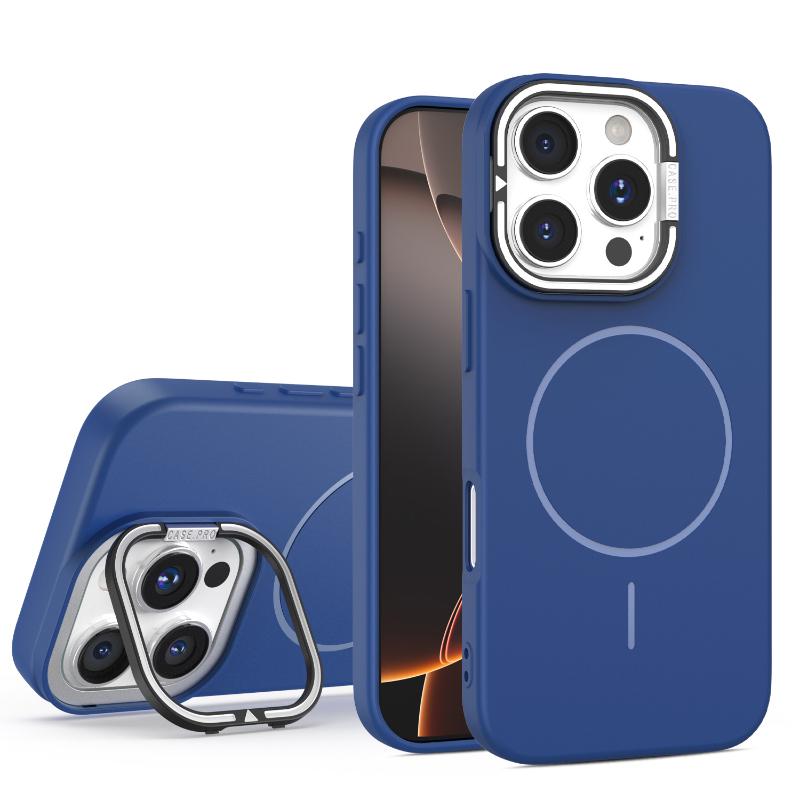 

For Magsafe Magnetic Luxury Solid Color Matte Lens Bracket Phone Case For iPhone 16 Pro Max 14 11 12 13 15 Pro Max Bumper Cover iPhone 12 Pro темно-синього кольору