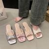 French versatile thick heel cool slippers women's 2025 summer new gentle wind lace edge bow word with slippers