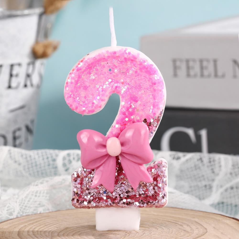0-9 Birthday Decorations, Including Pink Bow Digital Candles for 0-9 Birthday Cakes, Exquisite Decorations At the Top of the Cak