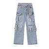 Női Y2k Amerikai Retro Több Zsebes Cargo Farmer Amerikai Vintage Gyaru Esztétika Grunge Farmer Egyenes Farmer Nadrág