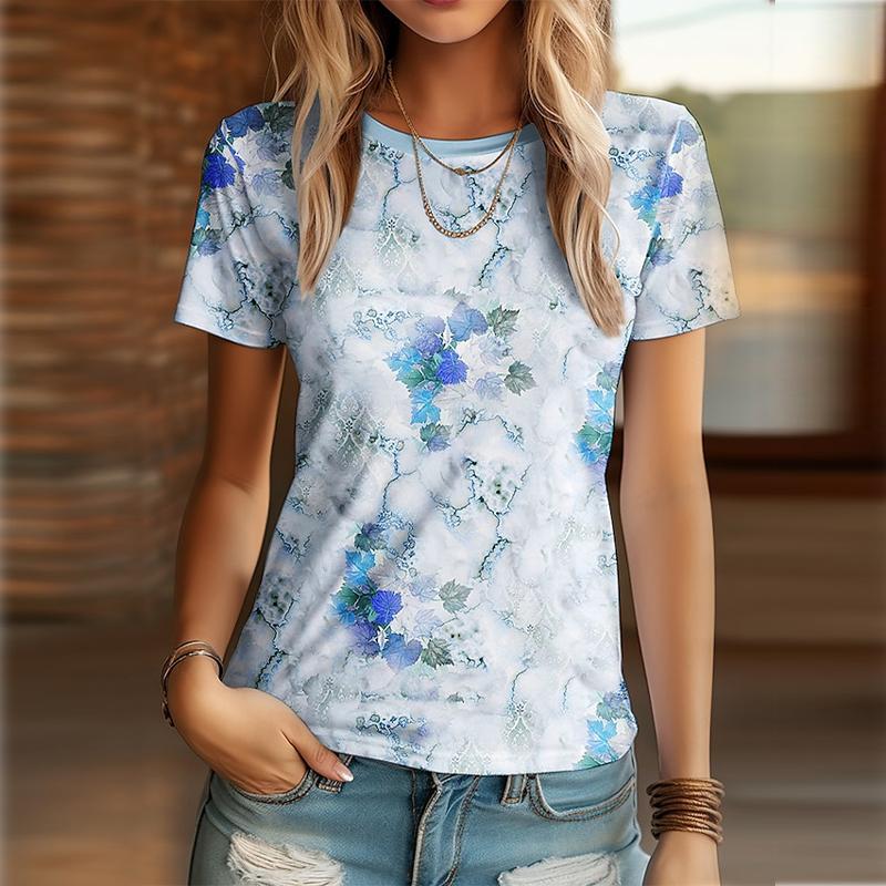 

Женская летняя футболка, футболка с короткими рукавами с мелким цветочным принтом, повседневный топ с принтом