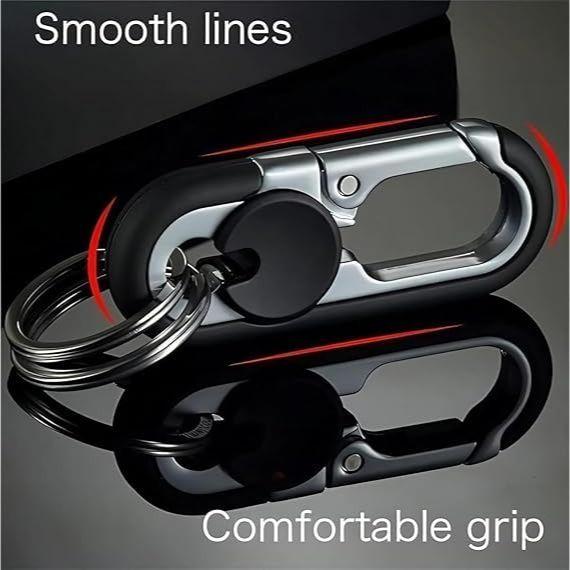 Keychain 5 IN 1 Heavy Duty Dual Metal Ring, Bottle Opener, Mobile Phone Holder,Rotate Spinner - Outdoor Carabiner Portable Key-chain For Bike & Car.