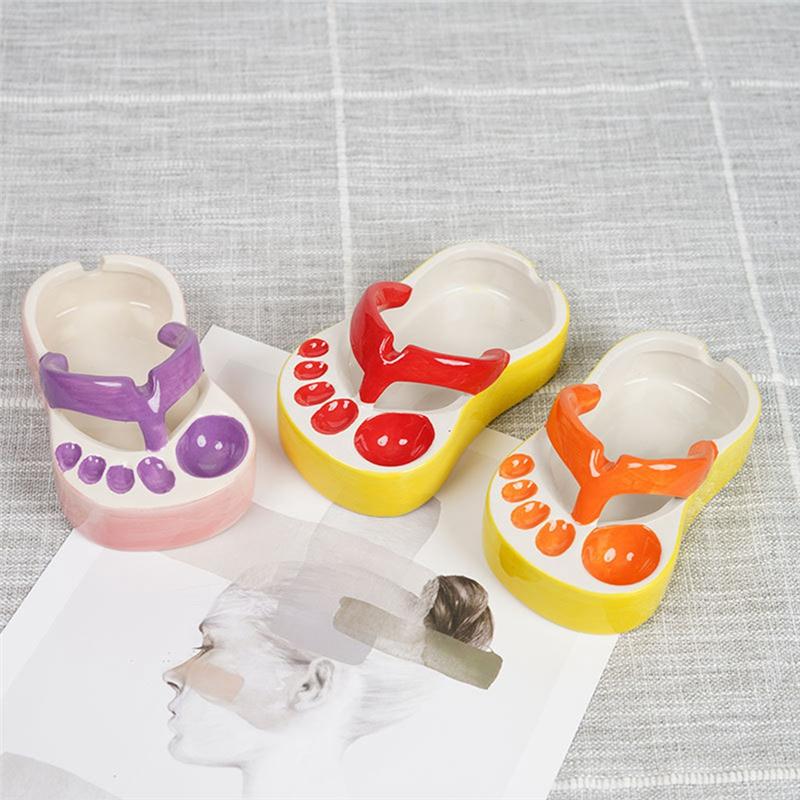 AD23-Cute Slipper French Fries Dish Flavorful Tomato Sauce Dipping Dish Cartoon Flip-Flops Plate  Tray Ashtray,C Durable