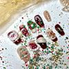 30 Pcs Cute Christmas Handmade Press On Nails Super Kawai Sweet Bow Bear Snowman Long Fake Nails Festival Nail Art Girl Gift