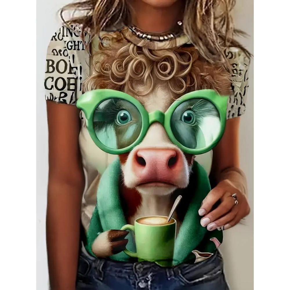 

Women s Plus Size 3D Animal Print Short Sleeved T-shirt, Loose and Casual, Soft, Comfortable and Breathable, Outdoor Sports S