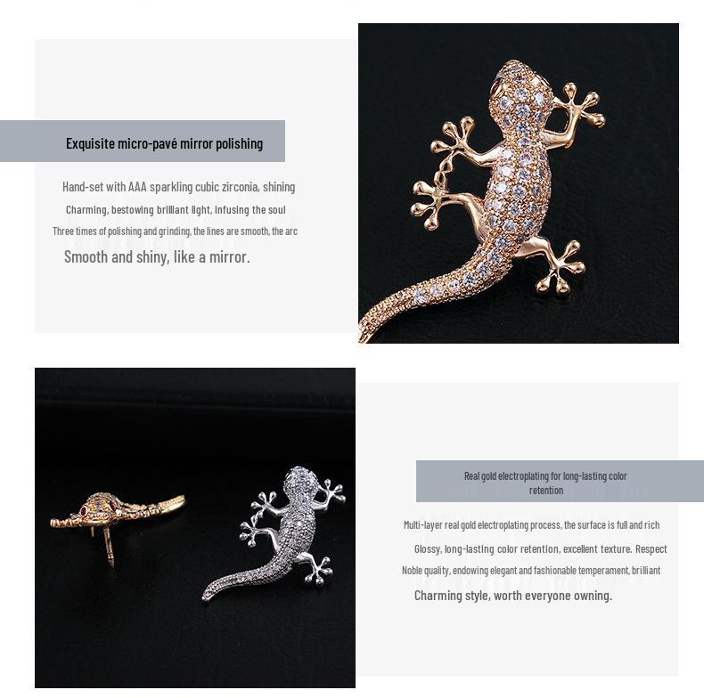 Fashion Gecko Zircon-Inlaid Men's & Women's High-Grade Brooch Corsage with Anti-Exposure Buckle