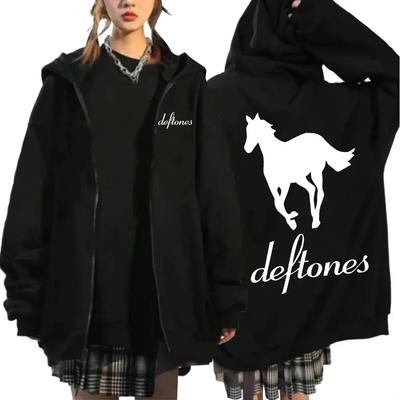 Deftones White Zip Up Hoodie Hip Hop Rock Band Zipper Sweatshirt Harajuku Oversized Long Sleeve Hoodies Coats Zipper Streetwear