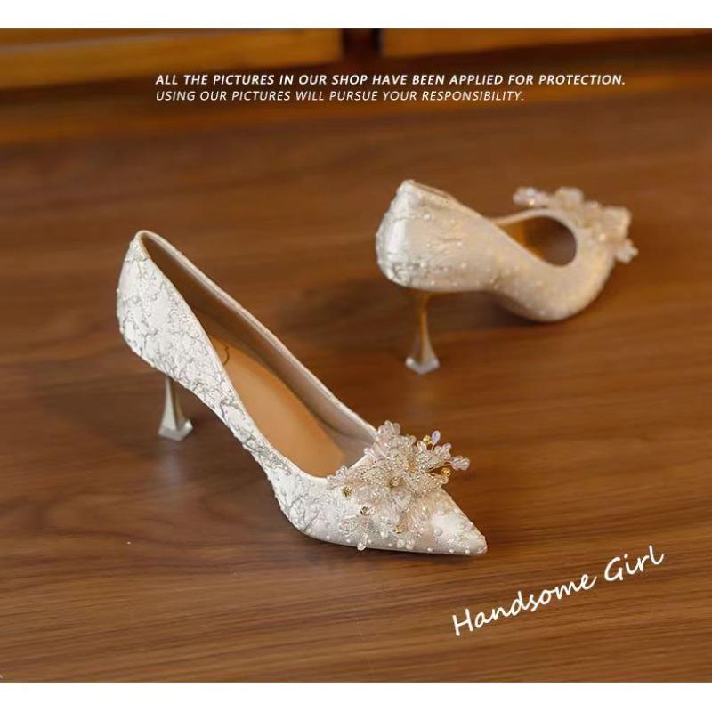 Not tired feet pointed single shoes women's rhinestone buds engagement bride bridesmaid wedding shoes stiletto high heels single shoes