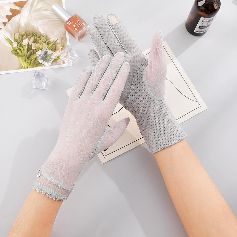 

Солнцезащитные перчатки Нового стиля для женщин Весенне-летние для вождения и езды Кружевные Тонкие УФ Сенсорные из Ледяного шелка One Size