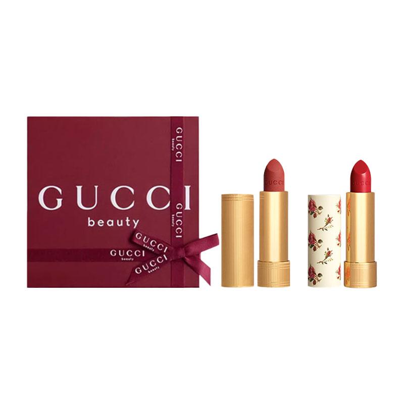 Набор косметики Gucci Золотой Бархат Маленький Цветочный Разноцветный Бархатный Туман Помада Шелковый Набор из двух предметов: Бархатная помада Mist #217 3,5 г + Шелковая помада #25 3,5 г золотой