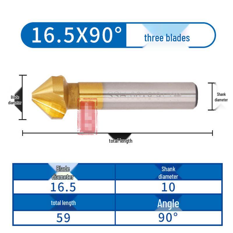 90° Titanium-Coated Chamfering Tool, Single/Three-Flute, 45° Countersink and Deburrer for Stainless Steel.