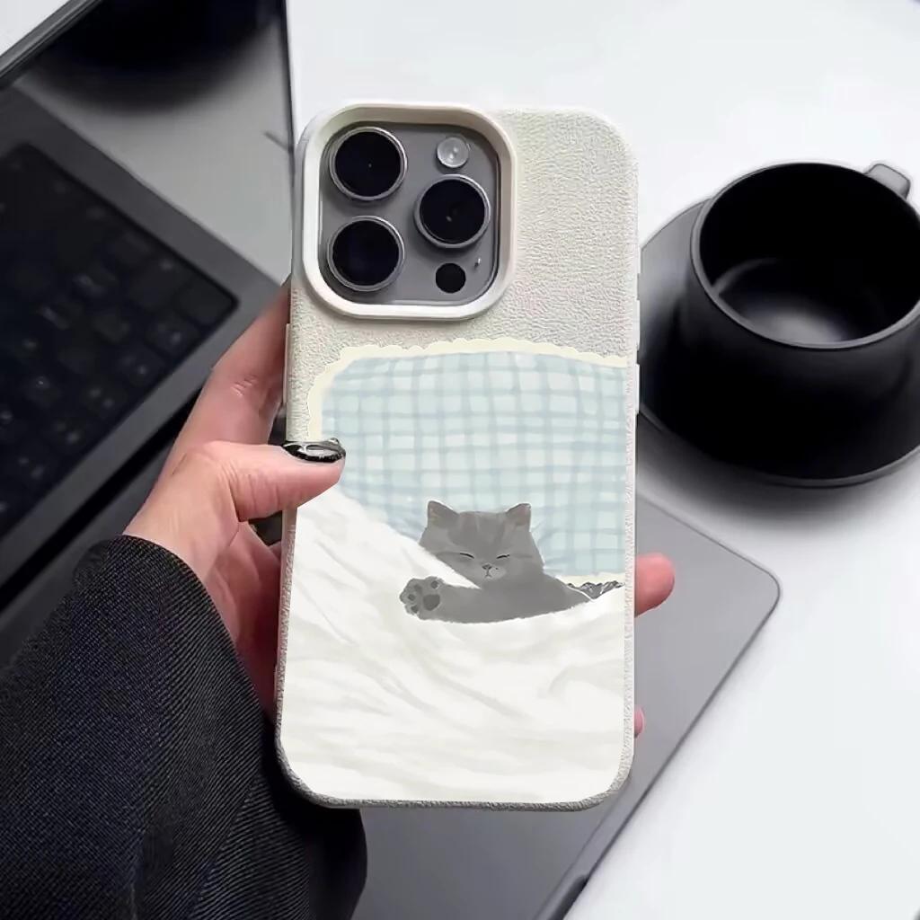 Sleep Dog Cat Deer Leather Texture Phone Case For Xiaomi Redmi Note 13 14 12 Pro Plus 11 10 11S 10S A5 A3 14C 12C 10C 9C A1 A2