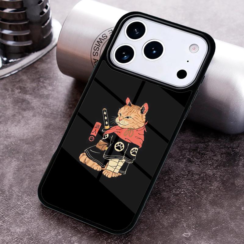 Ukiyo-e Samurai Cat Neko Ramen Phone Case For iPhone 17,16e,15,14,13,12,11,Mini,Pro,MAX Soft Silicone Cover