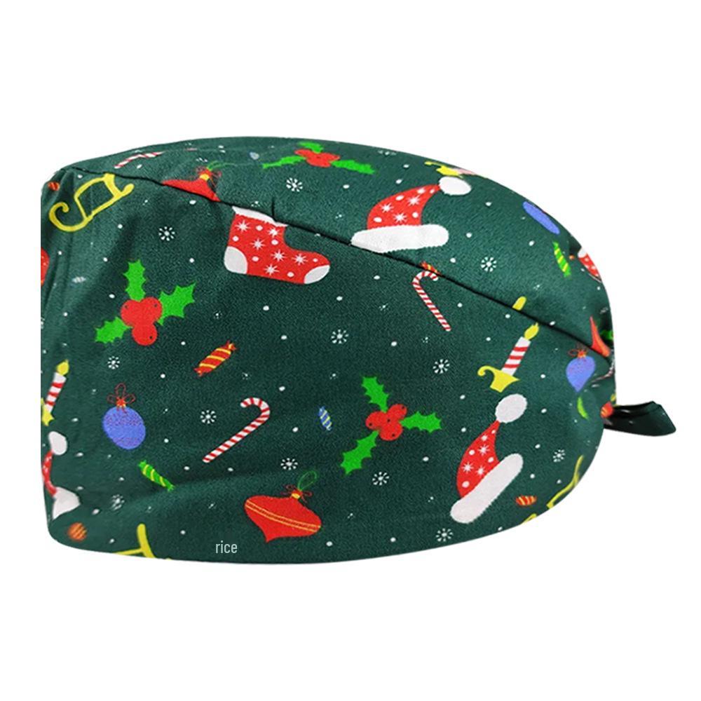 Cute Christmas Cartoon Surgical Cap - Comfortable Cotton Dustproof Head Cover for Chefs & Nurses