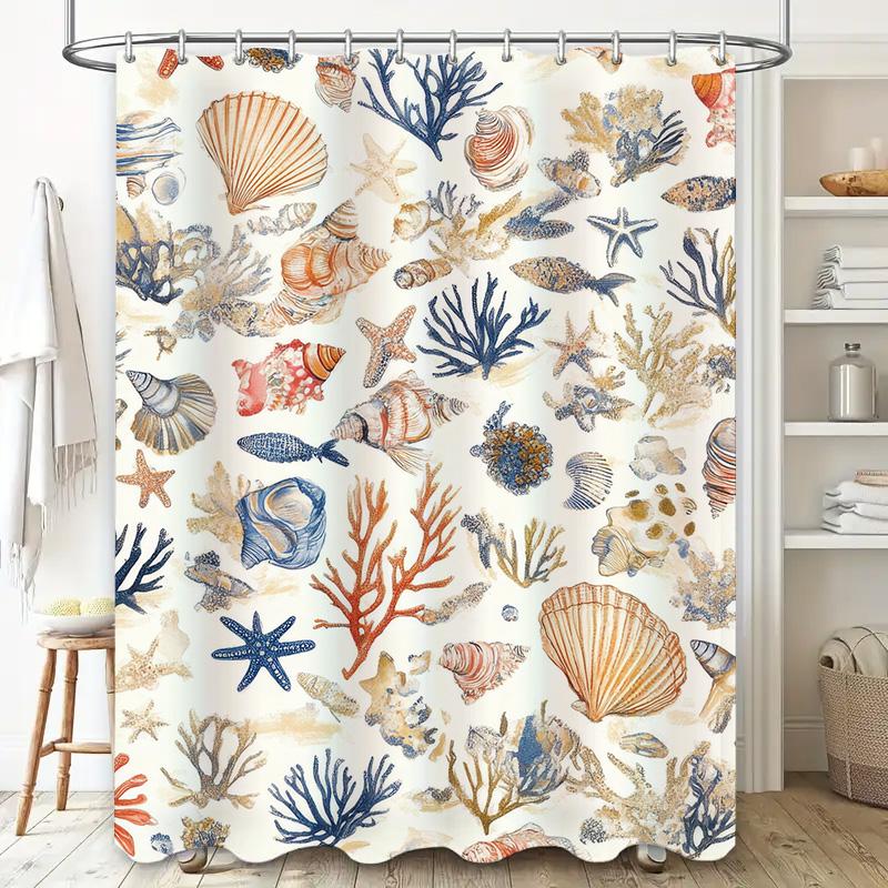 Sea Life Patterned Shower Curtain Navy Blue Coral Red Fish Shellfish Bath Decor Set 72 X 84 Inches AliExpres