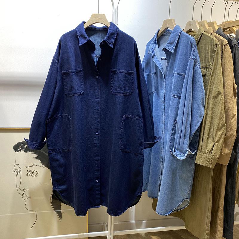2026 Spring Artistic Loose Plus Size Women s Mid-Length Denim Jacket-Shirt XL