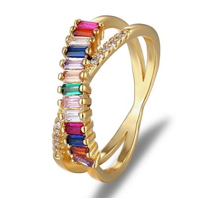 Nidin Top Quality Colorful Rainbow CZ Ring For Women Girls Fashion Engagement Wedding Band Charm Party Jewelry 10 Styles Choice