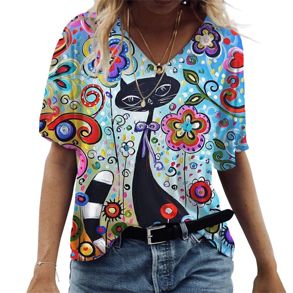 Maglietta Donna Estiva Stampa 3D Giraffa, Scollo A V, Manica Corta, Oversize, Taglie S-5XL