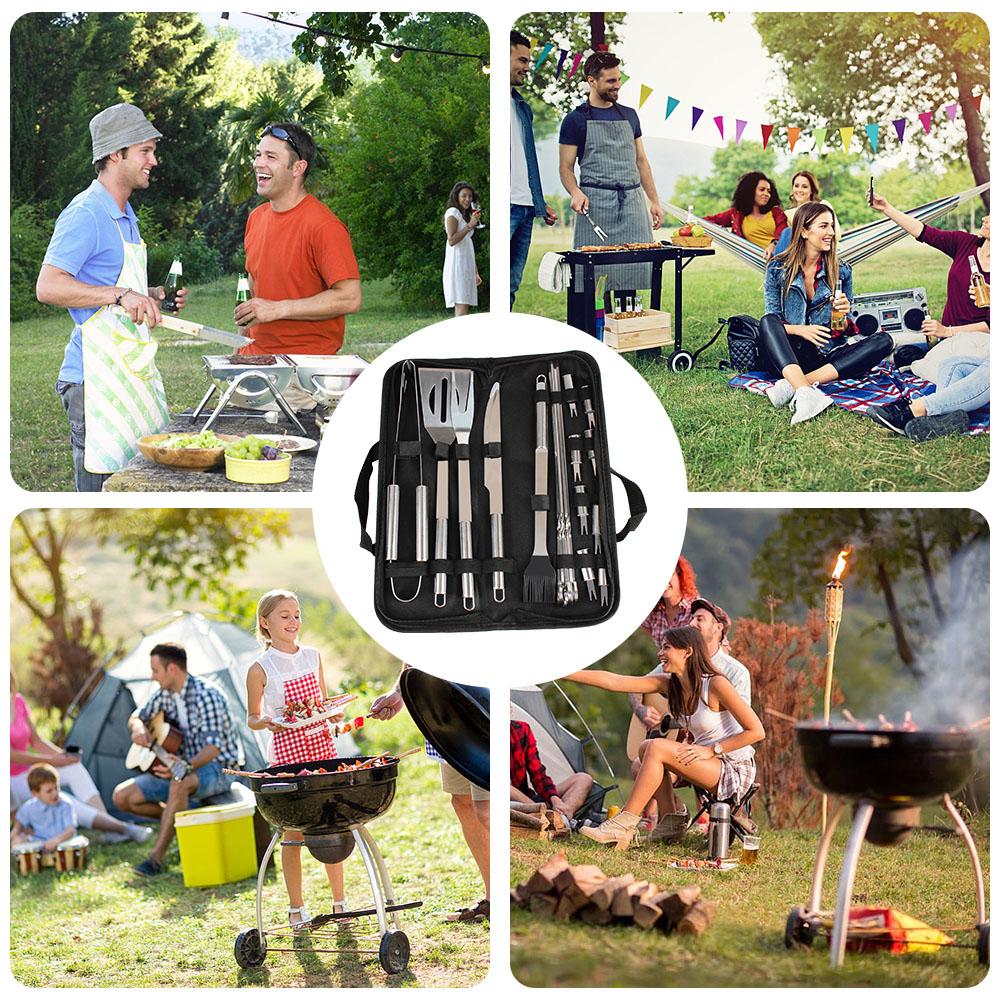 3/9/20 PCS For Camping Outdoor Spatula Fork Tongs Knife Brush Skewers BBQ Tools Set Stainless Steel Barbecue Utensil