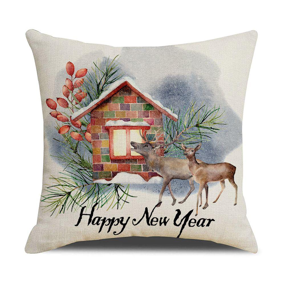 New Year Cartoon Christmas Decorations Christmas Pillowcase Pillow Cover Polyester Cushion Cover