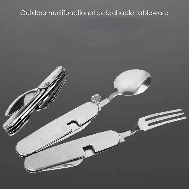 Multi Strumento Portatile Picnic Campo Cucchiaio Piega Spork Forchetta Posate Da Tavola Coltello Posate Bottiglia Apriscatole Multitool All'aperto