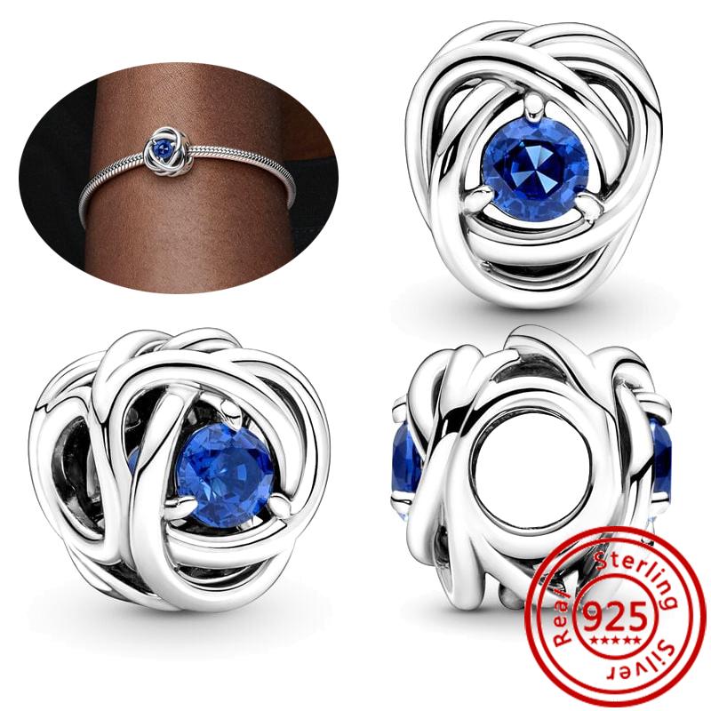925 Sterling Copper Blue Glass Zircon Series Sparkling Pendant Simple Classic Beads Fit Original Pantaro Charms Bracelet Zircon