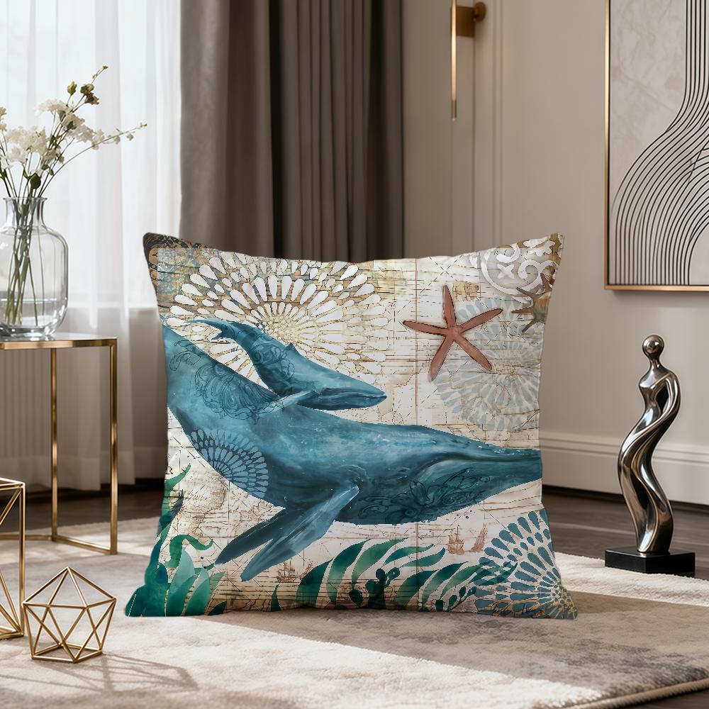 

vintage fashion marine life starfish whale seahorse soft Comfort Pillowcase Sofa nap Living Room party Home Decor Pillowcover 30x30CM(12x12in)
