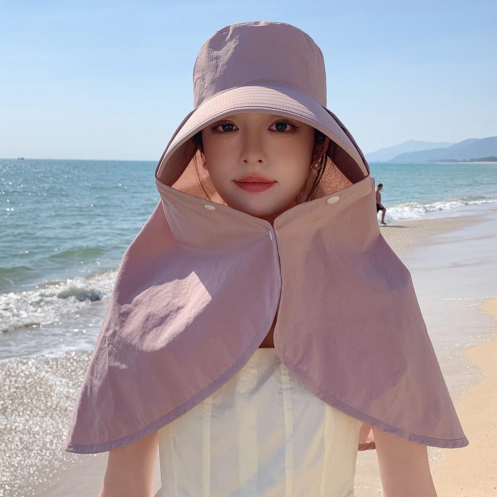 Outdoor Sun Protection Large Shawl Integrated Hat Shoulder and Neck Sun Hat Face Cover Big Eaves Sun Hat Beach Fisherman Hat