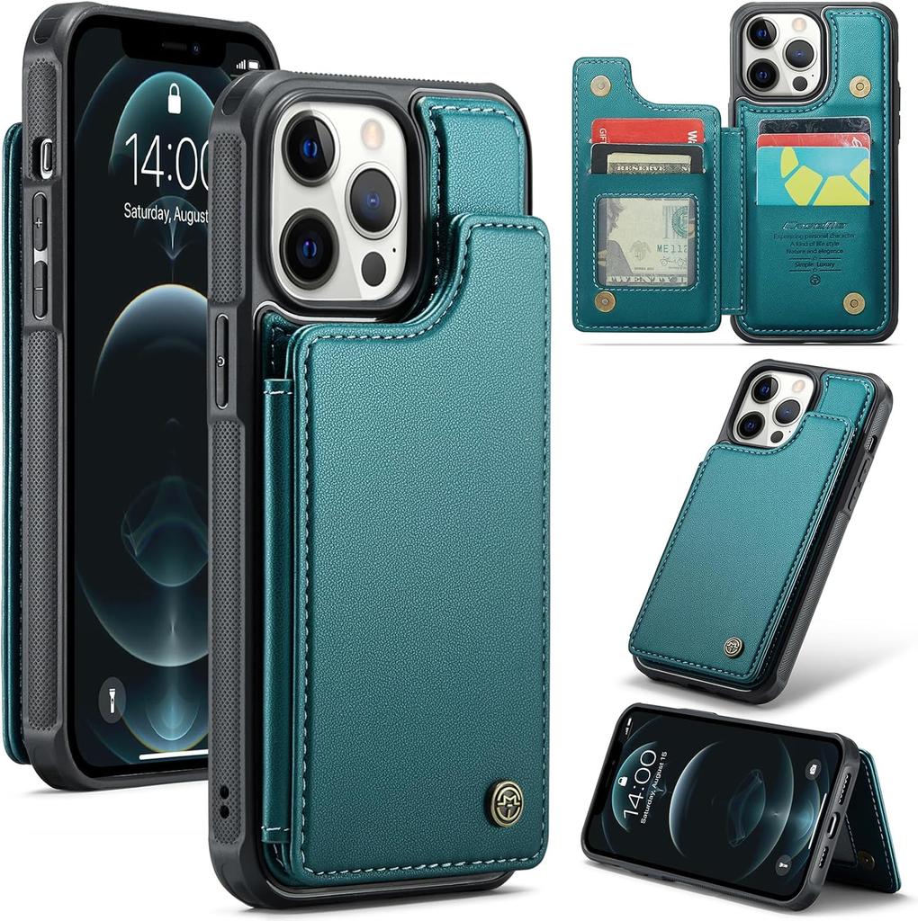 IPhone Wallet Protective Case with Card Holder, RFID Shielding, Men's and Women's Shock-absorbing Leather Bracket, Durable Protective Phone Case