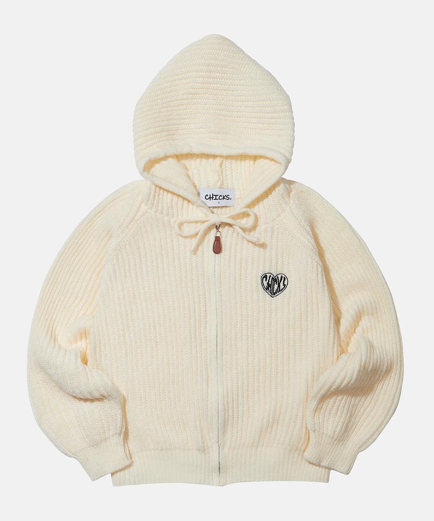 CHICKS Hofe Knit Hoodie Zip-Up Tee Cream