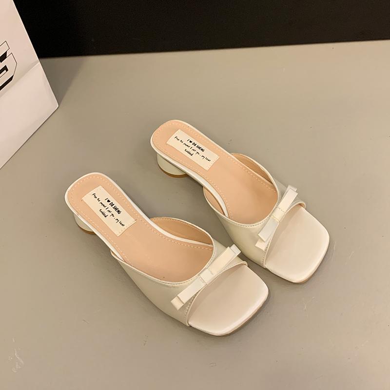 Designer Open Toe Low Heel Women Slippers Cute Butterfly-knot Dress Slides 2026 Summer Women's Vacation Shoes