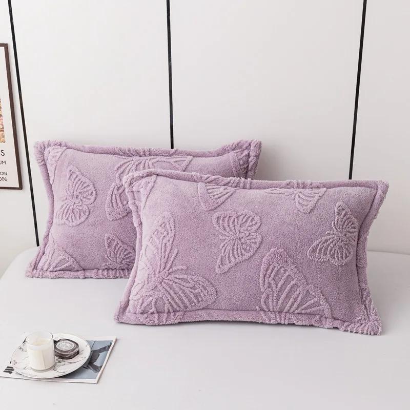 2 Pcs Winter Soft Warm Thicken Pillowcases Butterfly Jacquard Velvet Pillows Cases 48x74cm Sofa Home Decor Cushion Cover