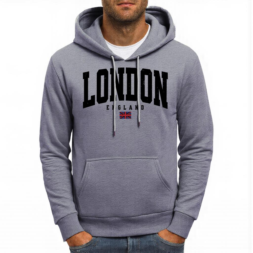 London England Flag Pattern Men Hoodies Casual Autumn Pocket Streetwear Loose Multicolor Pullovers Hip Hop Fleece Man Hoody