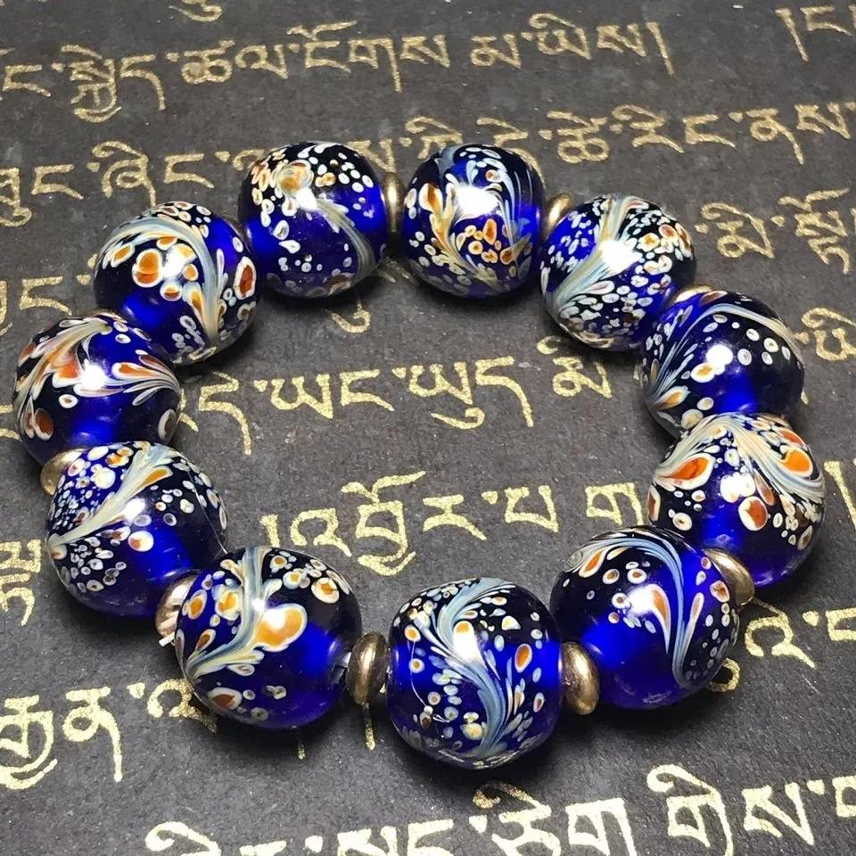 

Стародавні Камені Синій Фенікс Візерунок Скляний Браслет Браслет Універсальні Ювелірні Вироби Подарунки one size(17-20cm)