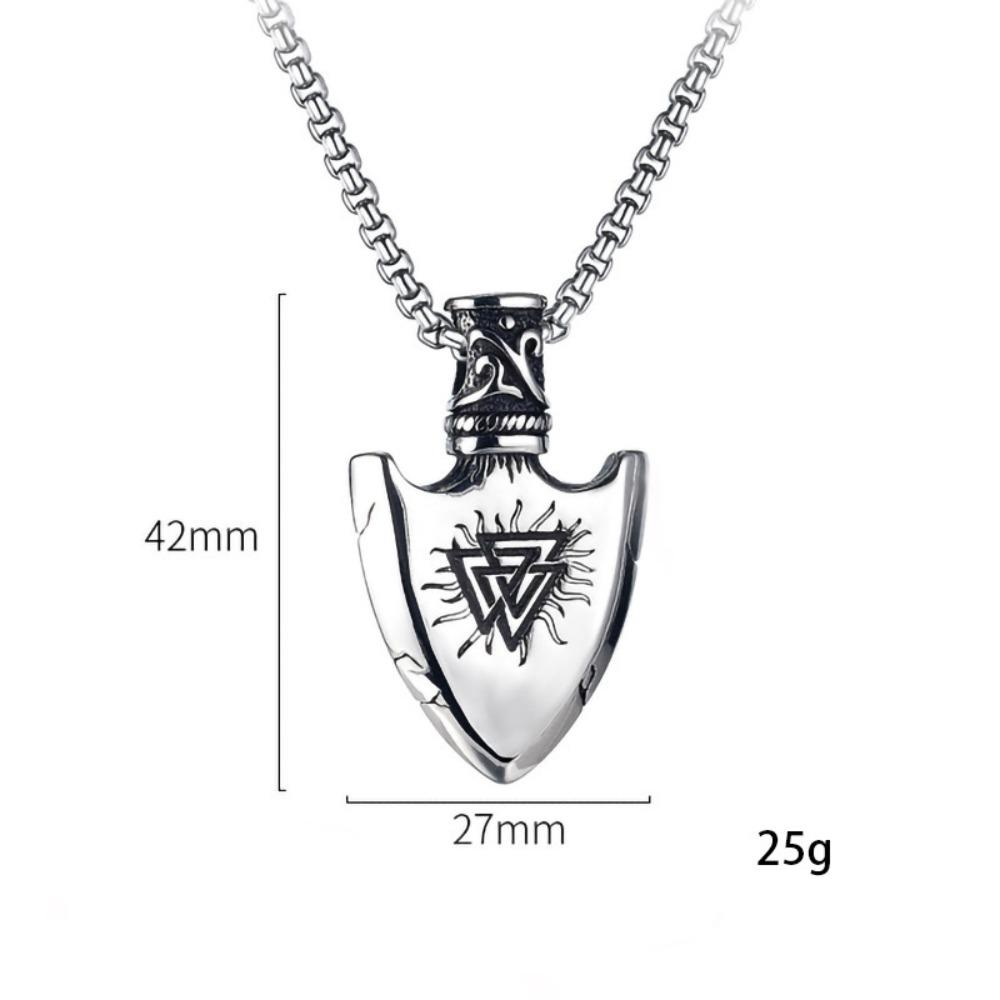Vintage Viking Iron Triangle Shield Titanium Steel Pendant Necklace for Men