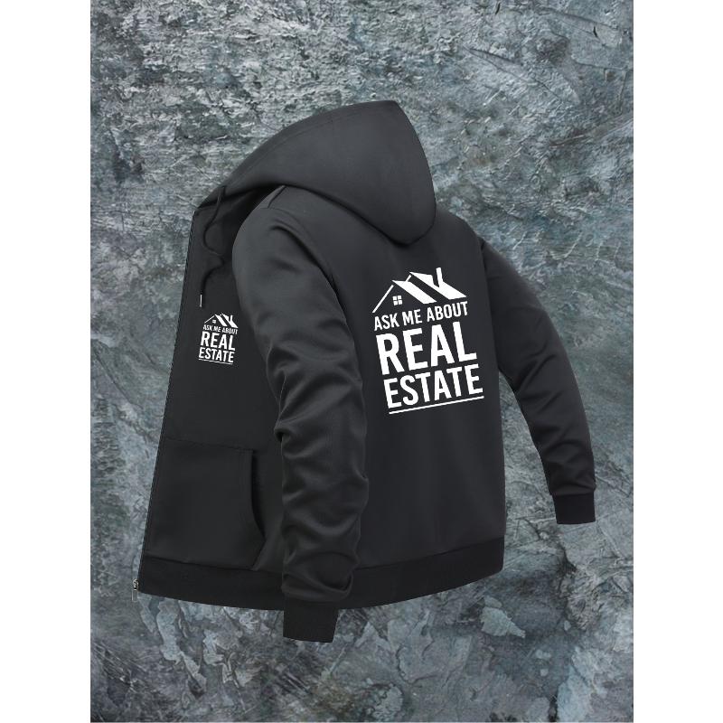Hooded Zip-Up Jacket for Men Multi-Pocket Design Wind-Resistant Warm S