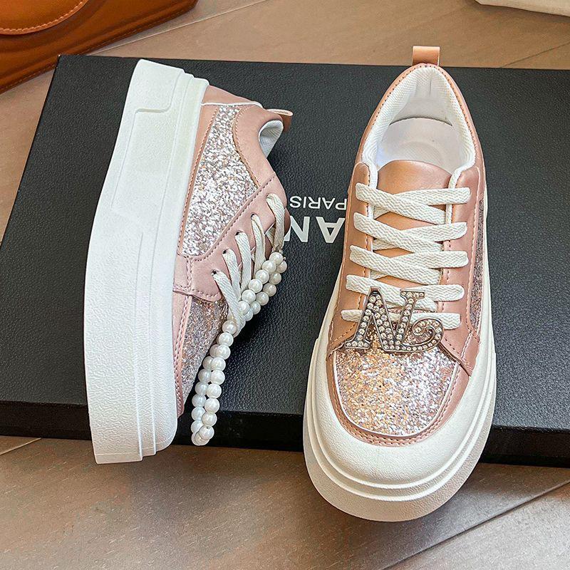 Casual shoes women's super hot new trend fashion pearl breathable lightweight platform women's board shoes 2025 spring explosion