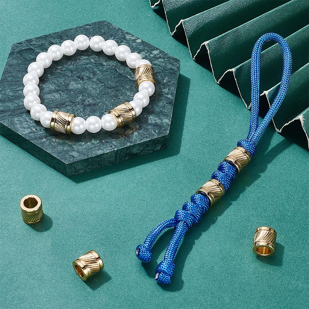 8Pcs 304 Stainless Steel Glazed European Beads, Large Hole Beads, Column, Golden, 10x10mm, Hole: 6mm