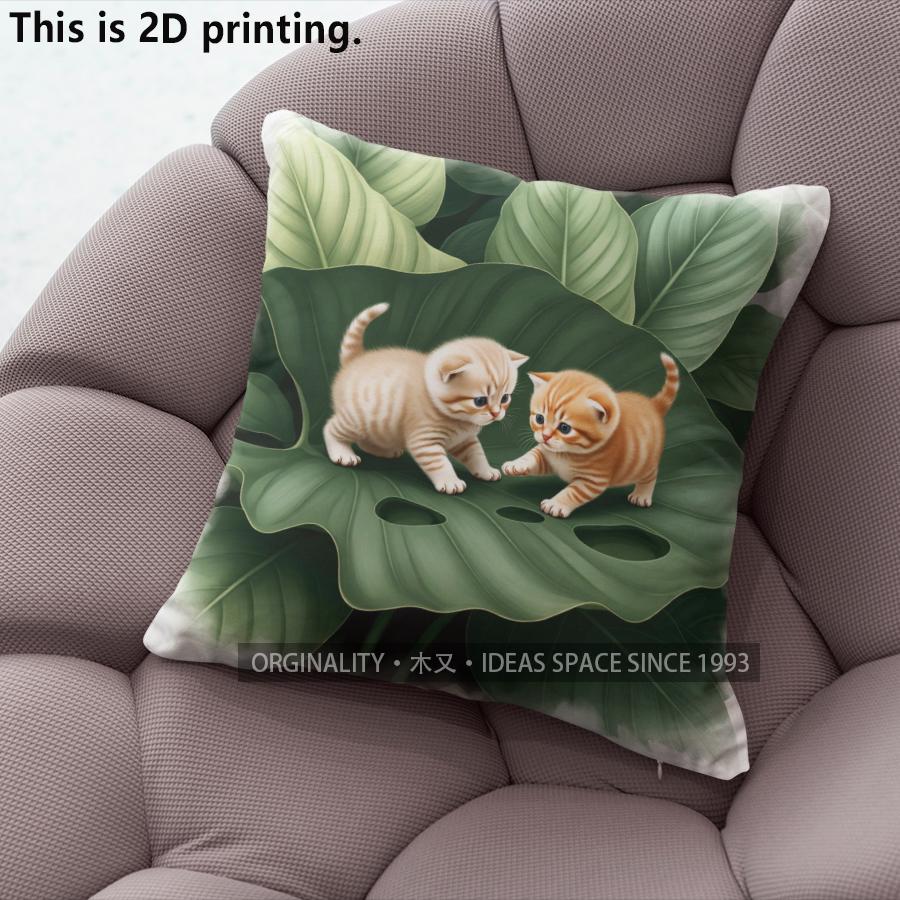 Cute Kittens Tropical Leaves Throw Pillow Covers Pattern Cushion Cover Suitable For Sofa Bedroom Car Pillow Cover