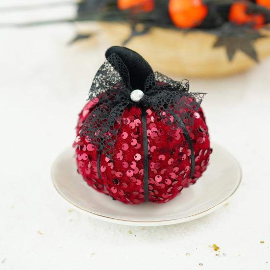 Sequined Pumpkin Centerpiece Halloween Pumpkin Decoration Glittery Pumpkin with Bow Ornament