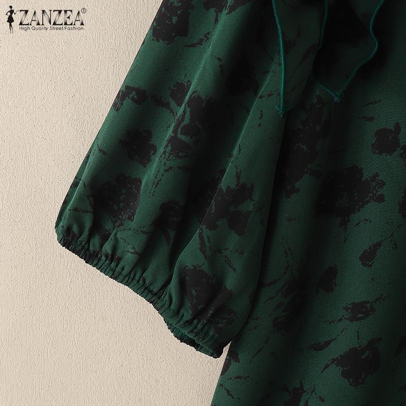 ZANZEA Women Casual Round Neck Summer Short Sleeve Print Blouse