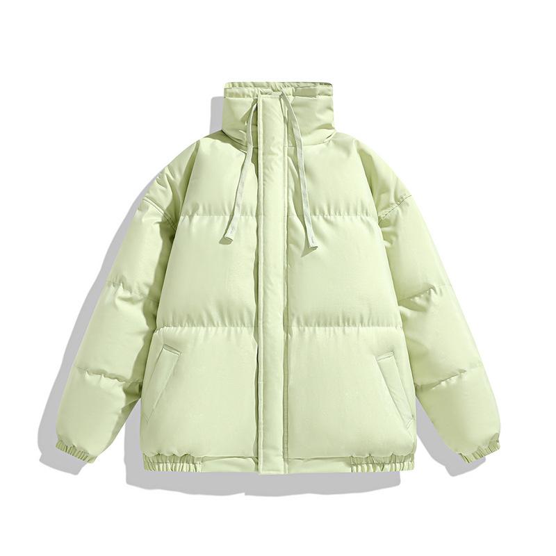 Winter Women’s Casual Simple Down Cotton Short Jacket Stand Collar Drawstring Zipper Hem Elastic Cotton Jacket Solid Thicken Warm Short Puffer Jacket