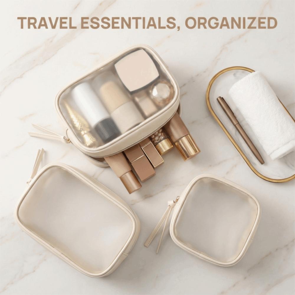 PU Transparent Cosmetic Bag Zipper Toiletry Organizer Fashion Makeup Storage Bag Ladies